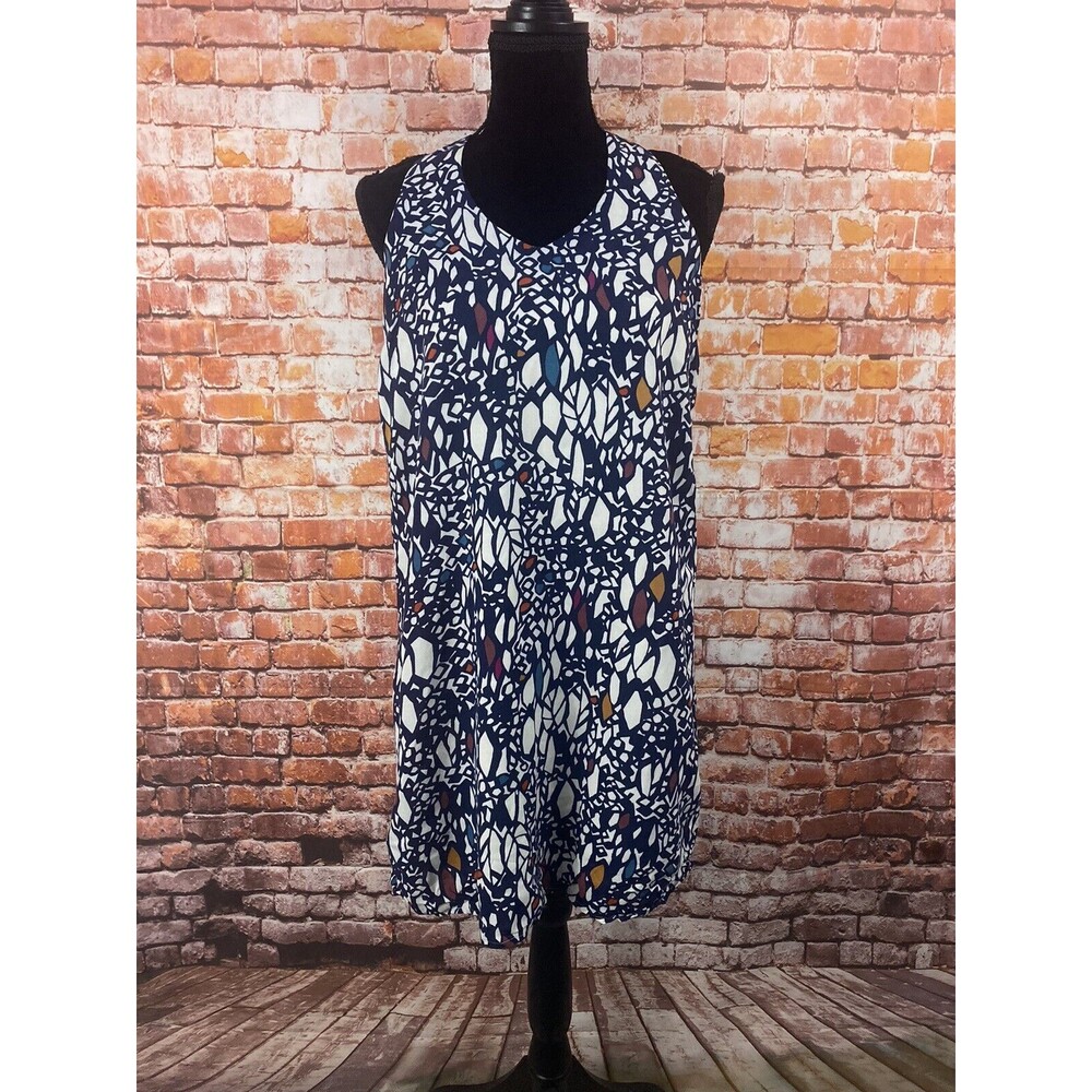 Edme & Esyllte Anthro Chroma Mosaic Shift Dress V-Neck Sleeveless Blue Small